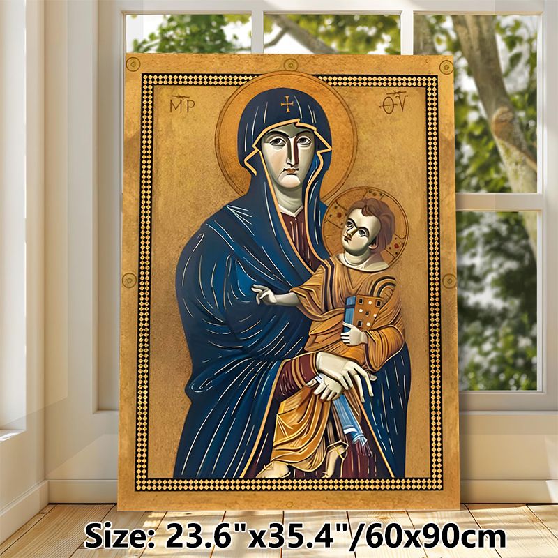 Religious Icon Virgin Mary And Child Painting Poster, Traditional Byzantine-style Sacred Figure Poster, Serene Spiritual Artwork Ideal For Home Prayer_maomaolike.com