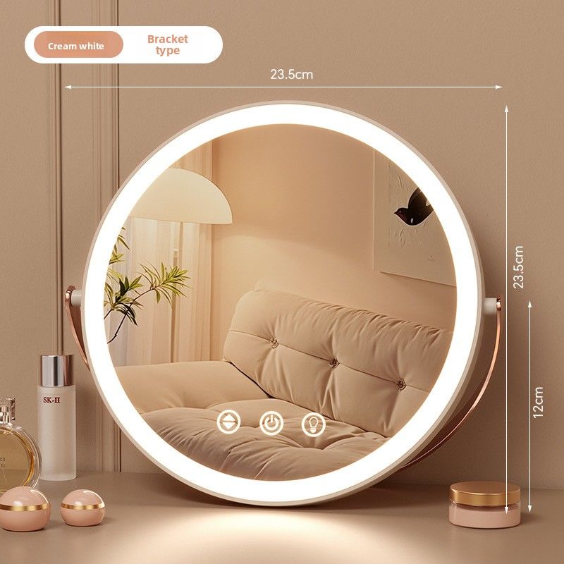 Makeup Mirror, Desktop, Rotatable Dressing Mirror, Creamy-style Smart Illuminated High-end Bedroom Vanity Mirror_maomaolike.com