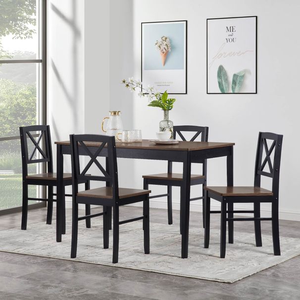 Eco-Friendly Solid Wood Dining Set - Sustainable Home & Restaurant Furniture With Black Metal Accents, Dark Brown_maomaolike.com