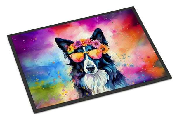 Border Collie Hippie Dawg Doormat Front Door Mat Indoor Outdoor Rugs For Entryway, Non Slip Washable Low Pile, 24H X 36W_maomaolike.com