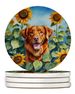 Nova Scotia Duck Toller In Sunflowers Large Sandstone Coasters Pack Of 4 Absorbent Round Coasters Decor Gifts For Men Or Women, 4 In, Multicolor_maomaolike.com