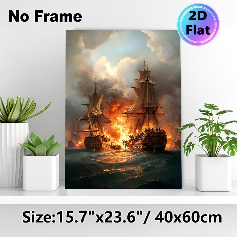 Naval Battle Painting Poster, Dramatic Realistic Maritime Combat Scene Poster, Captivating Historical Battle Depiction Suitable For Home Office, Study_maomaolike.com