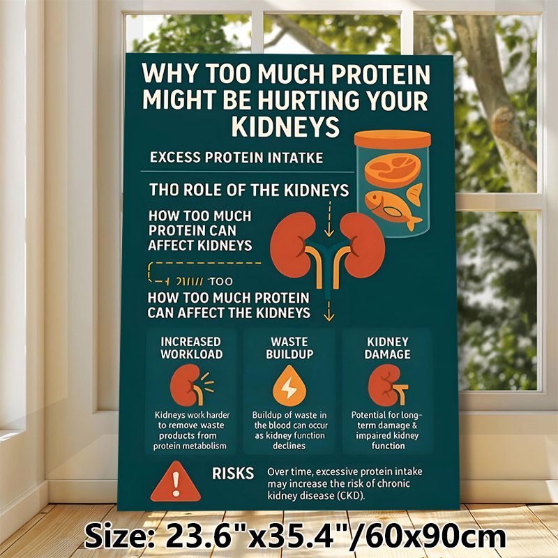 Kidney Health & Protein Intake Painting Poster, Informative Infographic Style Poster, Educational Guide Explaining Kidney Risks From Excess Protein_maomaolike.com