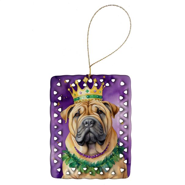 Shar Pei King Of Mardi Gras Porcelain Ornament Christmas Tree Hanging Decorations For Home Christmas Holiday, Rectangle, Gift, Multicolor_maomaolike.com