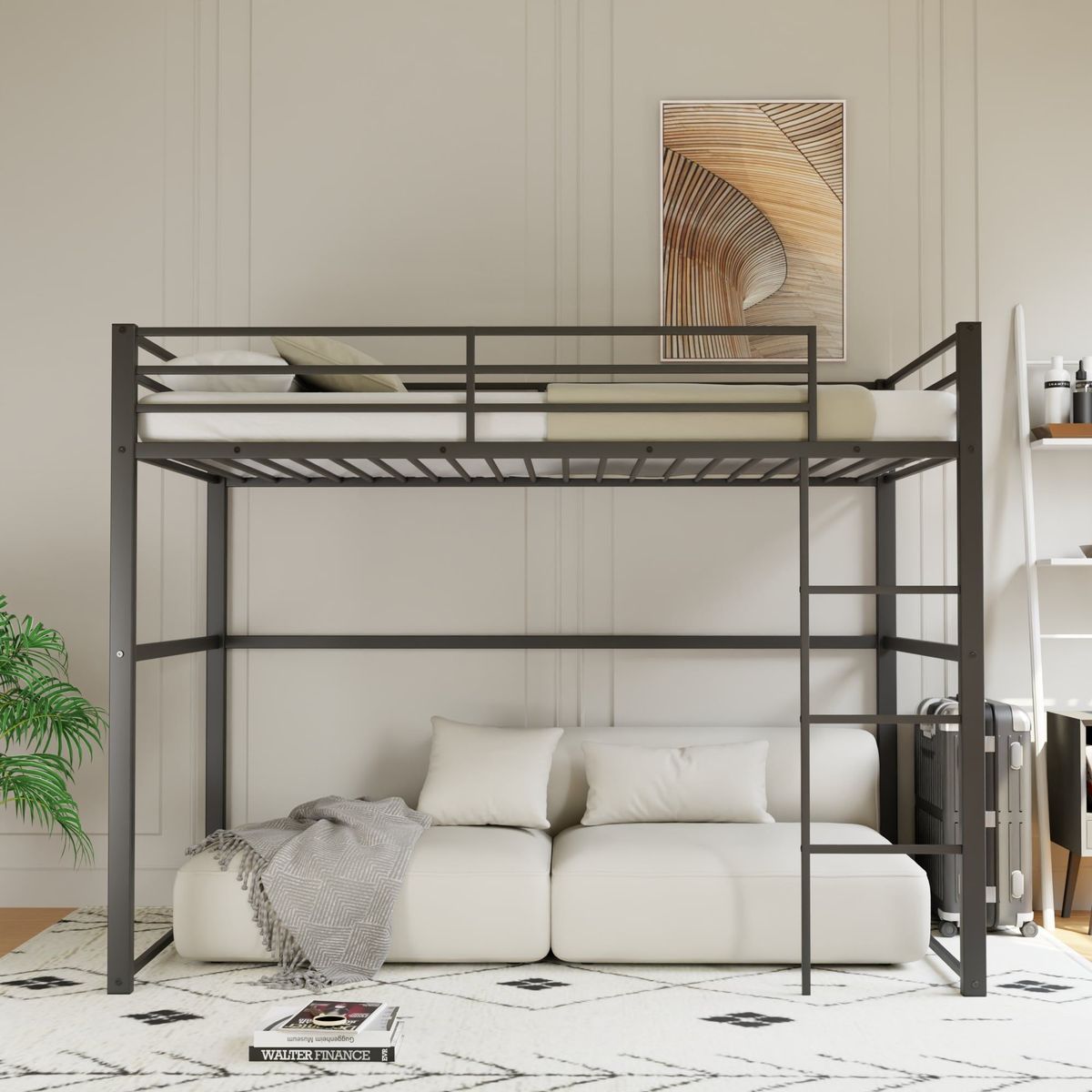Metal Loft Bed Twin Size, Loft Bed Frame With Safety Guard Rails & Flat Ladder, Twin Loft Bed For Kids Teens Adults, Black_maomaolike.com