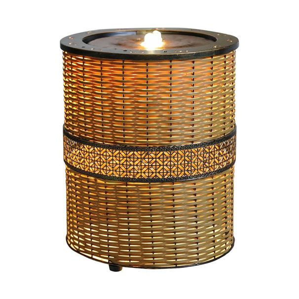 Indoor Rattan Water Fountain With LED Light - 16.9 Inch High Round Floor Zen Fountain For Home, Living Room, Yoga Room, Office And Porch Decor_maomaolike.com