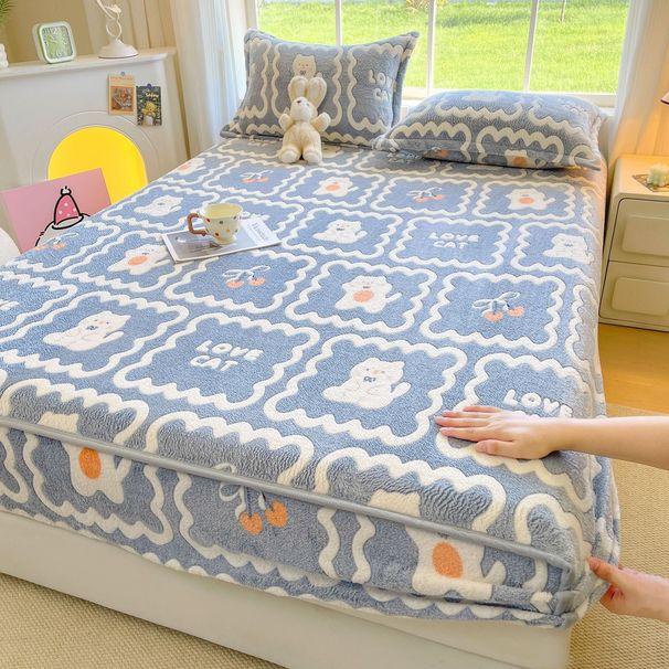 Thickened Snowflake Single Piece 2025 New Cartoon Style Full Coverage Non-Slip Cover Three-Piece Set Milk Velvet Bed Sheet_maomaolike.com