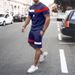 Men's Clothing home leisure men's thin short-sleeved sports striped round neck fitness suit men's T-shirt trendy two-piece suit_maomaolike.com