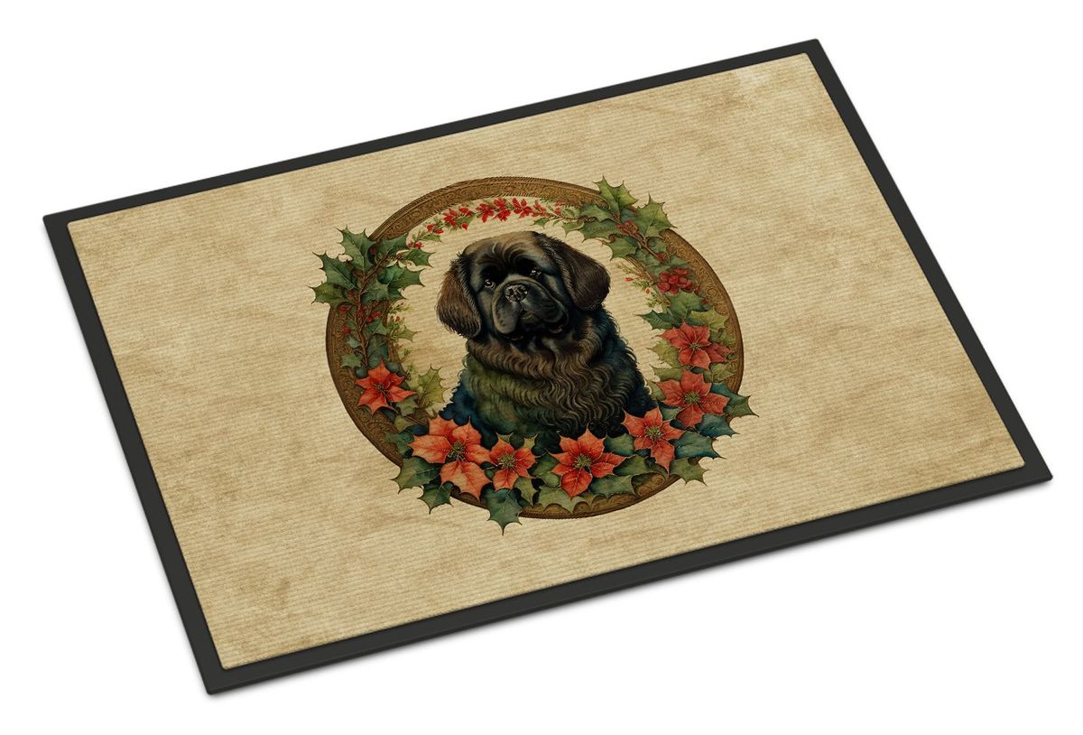 Newfoundland Christmas Flowers Doormat Front Door Mat Indoor Outdoor Rugs For Entryway, Non Slip Washable Low Pile, 24H X 36W_maomaolike.com