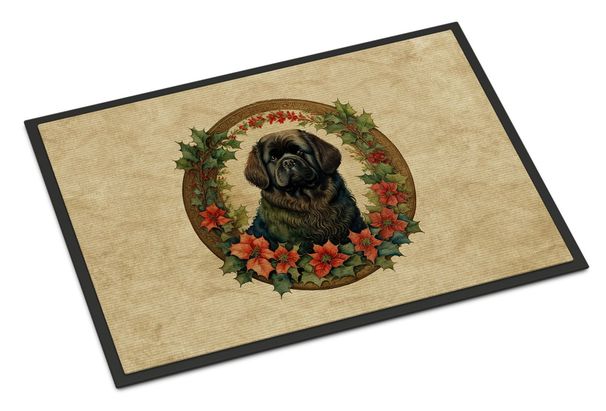 Newfoundland Christmas Flowers Doormat Front Door Mat Indoor Outdoor Rugs For Entryway, Non Slip Washable Low Pile, 24H X 36W_maomaolike.com