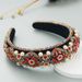 Pdmcms Women's New European and American Style Headband with Heavy Craftsmanship Diamond Inlaid Pearl Velvet Retro Sponge Headband_maomaolike.com