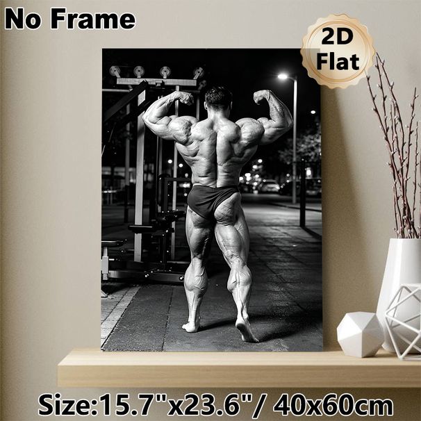 Bodybuilding Themed Painting Poster, Monochrome Realistic Muscular Back Display Poster, Motivational Fitness Decor Suitable For Gym, Home Workout_maomaolike.com