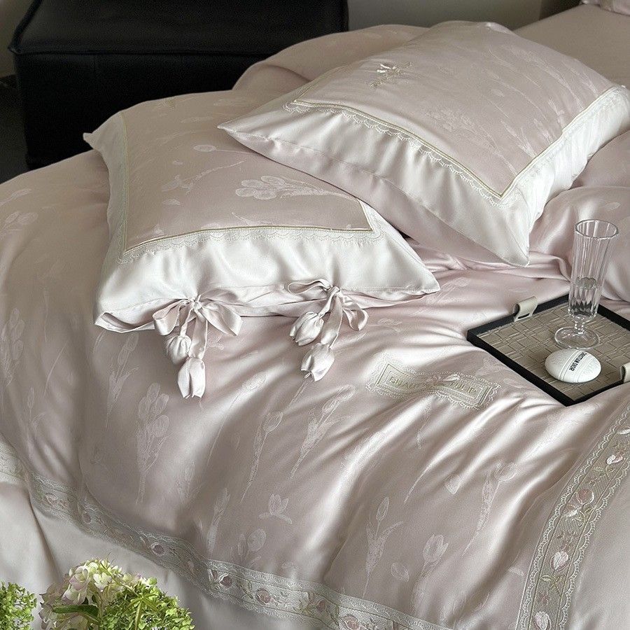 1YLS Romantic Lenzing Tencel Pure Cotton Four-Piece Home Textile High-End Silky Bedding Set Light Luxury_maomaolike.com