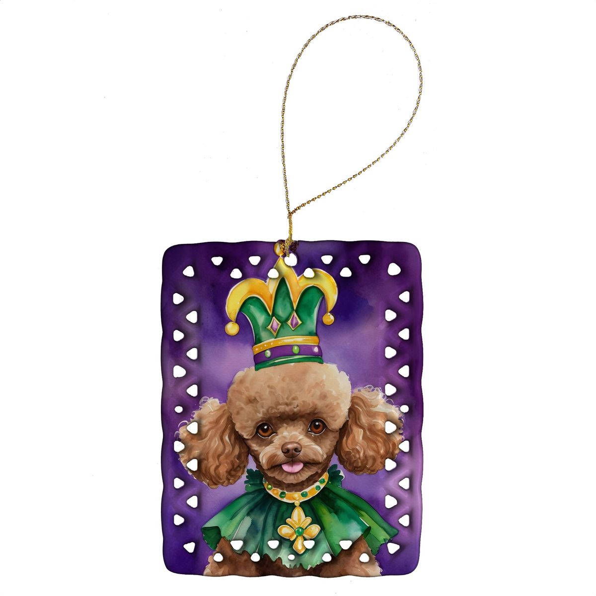 Poodle King Of Mardi Gras Porcelain Ornament Christmas Tree Hanging Decorations For Home Christmas Holiday, Rectangle, Gift, Multicolor_maomaolike.com