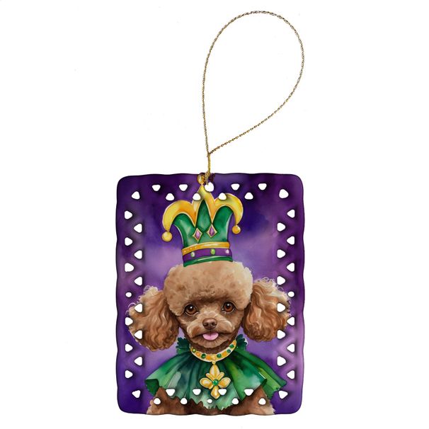 Poodle King Of Mardi Gras Porcelain Ornament Christmas Tree Hanging Decorations For Home Christmas Holiday, Rectangle, Gift, Multicolor_maomaolike.com
