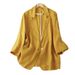 Women's Clothing Retro Cotton and Linen Casual Three quarter Sleeve Short Jacket Solid Color Small Suit Tops_maomaolike.com