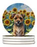 Border Terrier In Sunflowers Large Sandstone Coasters Pack Of 4 Absorbent Round Coasters Decor Gifts For Men Or Women, 4 In, Multicolor_maomaolike.com