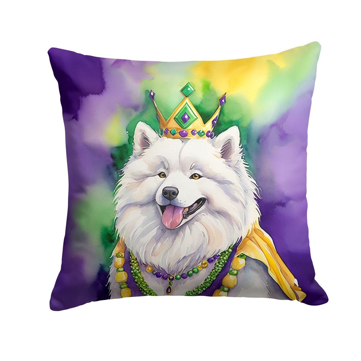 Samoyed King Of Mardi Gras Throw Pillow Machine Washable, Indoor Outdoor Decorative Pillow For Couch, Bed Or Patio, 18Hx18W_maomaolike.com