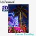 Neon Coastal Hotel Night View Painting Poster, Vibrant Retro Neon-lit Scene Poster, Eye-catching Colorful Resort With String-lighted Palm Trees_maomaolike.com