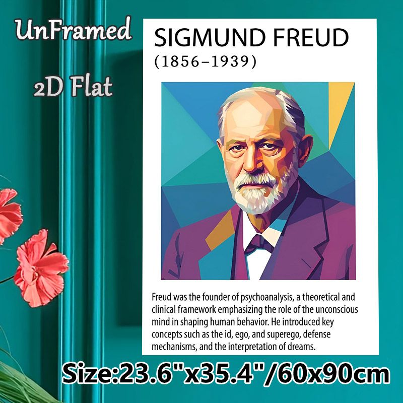 Sigmund Freud Themed Painting Poster, Stylized Geometric Portrait Poster, Informative Psychoanalysis Introduction Decor For Office, Study Room Or_maomaolike.com