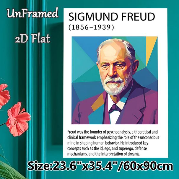 Sigmund Freud Themed Painting Poster, Stylized Geometric Portrait Poster, Informative Psychoanalysis Introduction Decor For Office, Study Room Or_maomaolike.com