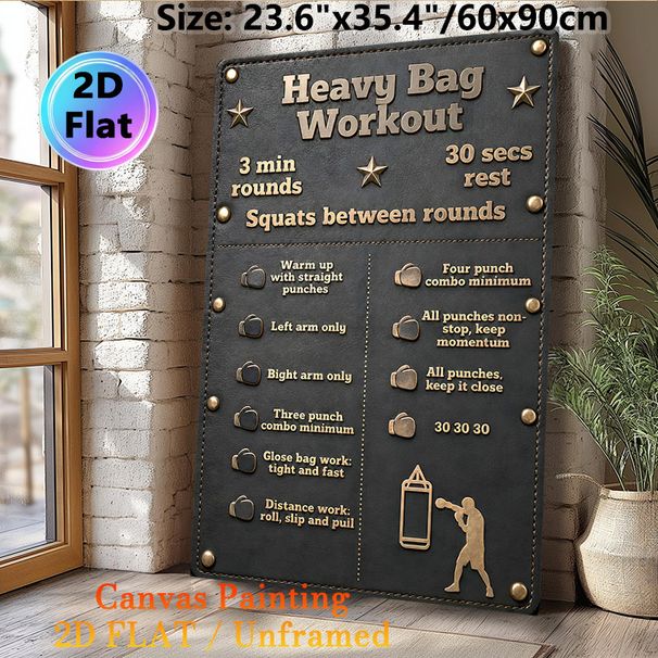Heavy Bag Workout Painting Poster, Vintage Leather-style Boxing Training Guide Poster, Detailed Workout Instructions Ideal For Home Gym, Boxing Studio_maomaolike.com