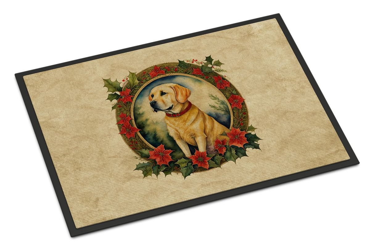 Labrador Retriever Christmas Flowers Doormat Front Door Mat Indoor Outdoor Rugs For Entryway, Non Slip Washable Low Pile, 24H X 36W_maomaolike.com