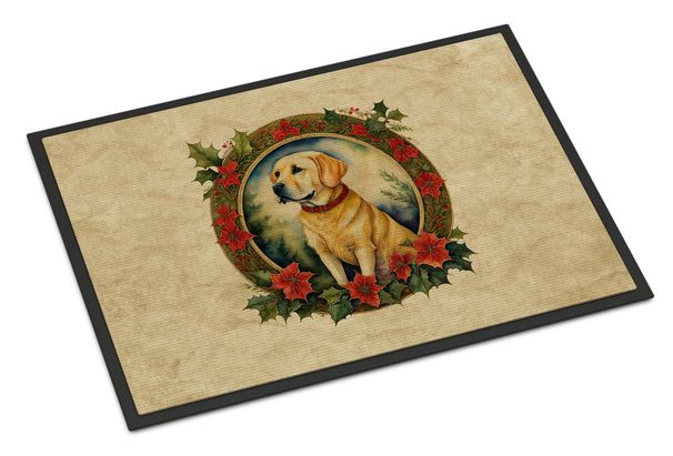 Labrador Retriever Christmas Flowers Doormat Front Door Mat Indoor Outdoor Rugs For Entryway, Non Slip Washable Low Pile, 24H X 36W_maomaolike.com