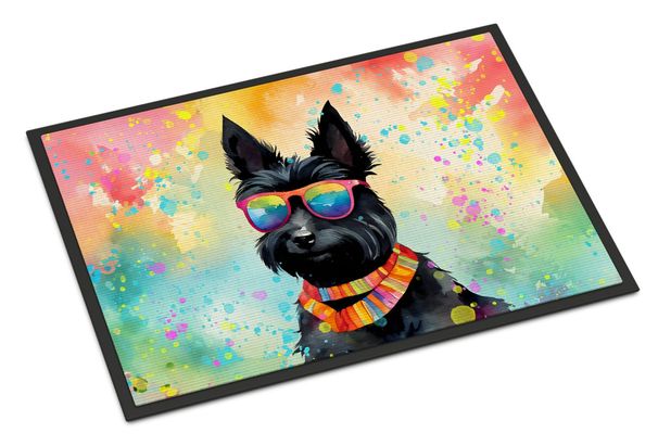 Scottish Terrier Hippie Dawg Doormat Front Door Mat Indoor Outdoor Rugs For Entryway, Non Slip Washable Low Pile, 24H X 36W_maomaolike.com
