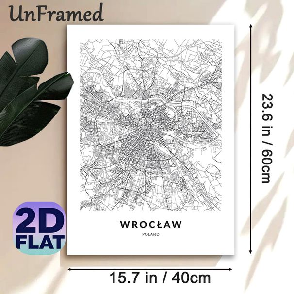 Wroclaw Poland City Map Painting Poster, Minimalist Black & White Line Art Poster, Clear Urban Layout Display, Ideal For Home Office And Living Room_maomaolike.com