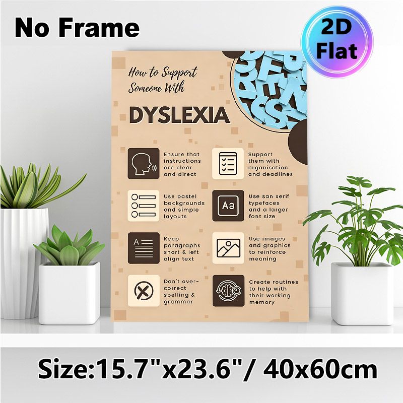 Dyslexia Support Guide Painting Poster, Warm-toned Structured Infographic Poster, Practical Dyslexia Assistance Tips Ideal For Office, Counseling And_maomaolike.com