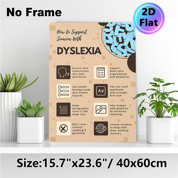 Dyslexia Support Guide Painting Poster, Warm-toned Structured Infographic Poster, Practical Dyslexia Assistance Tips Ideal For Office, Counseling And_maomaolike.com