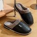 Pu Leather Big Sizes Men Slippers Indoor Fur Flat Men's Winter Home Slipper Cotton Bedroom House Shoes_maomaolike.com