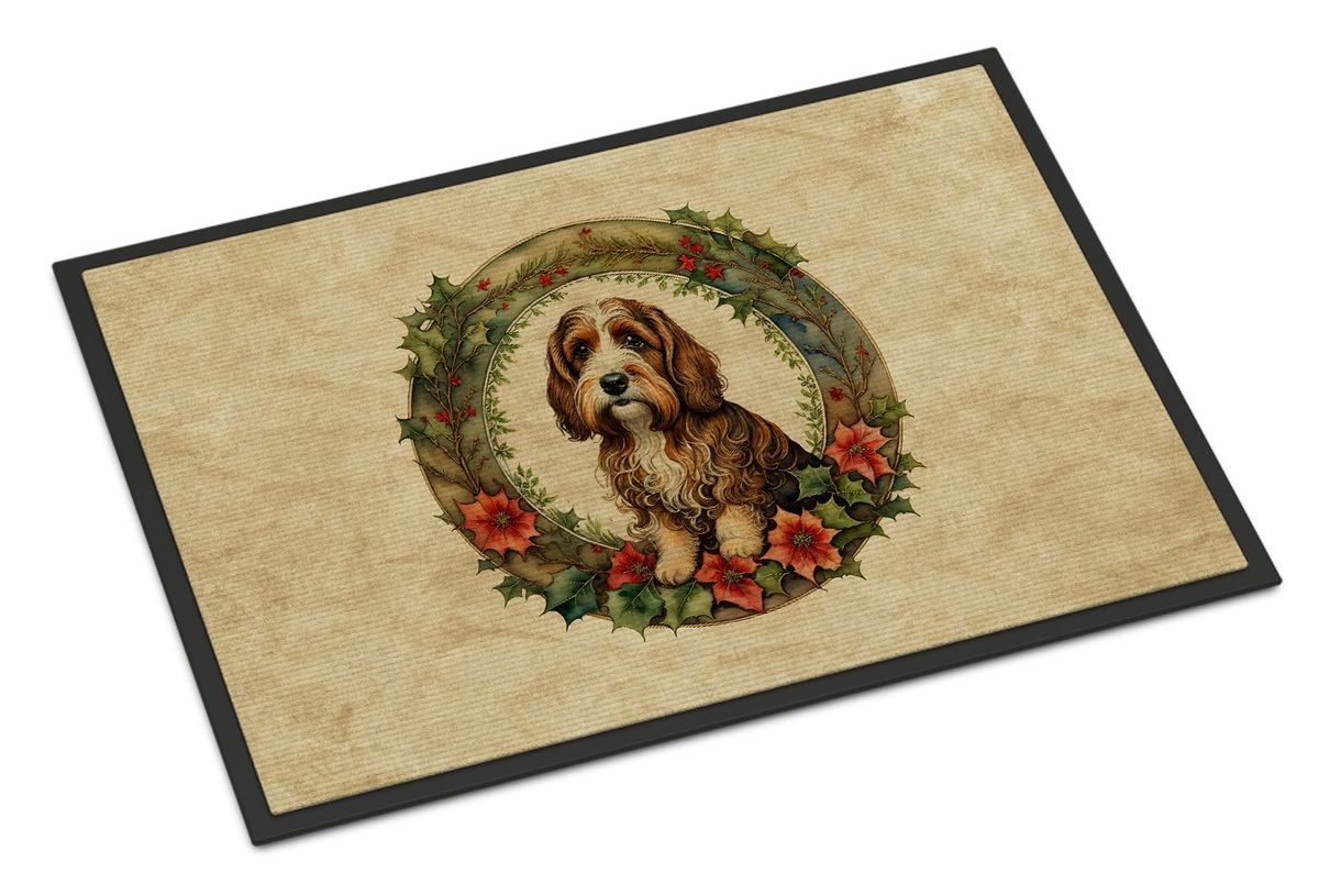 Petit Basset Griffon Vendeen Christmas Flowers Doormat Front Door Mat Indoor Outdoor Rugs For Entryway, Non Slip Washable Low Pile, 24H X 36W_maomaolike.com