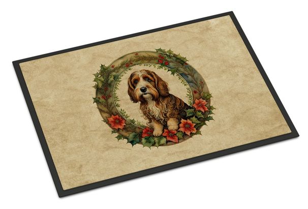 Petit Basset Griffon Vendeen Christmas Flowers Doormat Front Door Mat Indoor Outdoor Rugs For Entryway, Non Slip Washable Low Pile, 24H X 36W_maomaolike.com