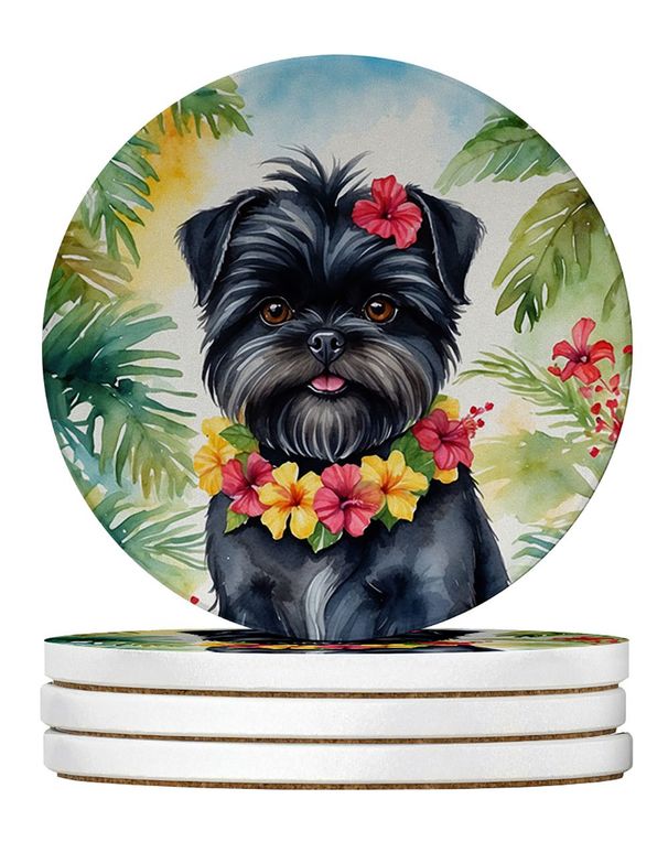 Affenpinscher Luau Large Sandstone Coasters Pack Of 4 Absorbent Round Coasters Decor Gifts For Men Or Women, 4 In, Multicolor_maomaolike.com