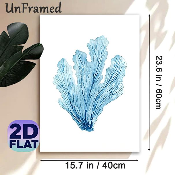 Blue Coral Painting Poster, Soft Watercolor Style Blue Coral Poster, Delicate Textured Design Brings Coastal Vibe, Suitable For Living Room, Bathroom_maomaolike.com