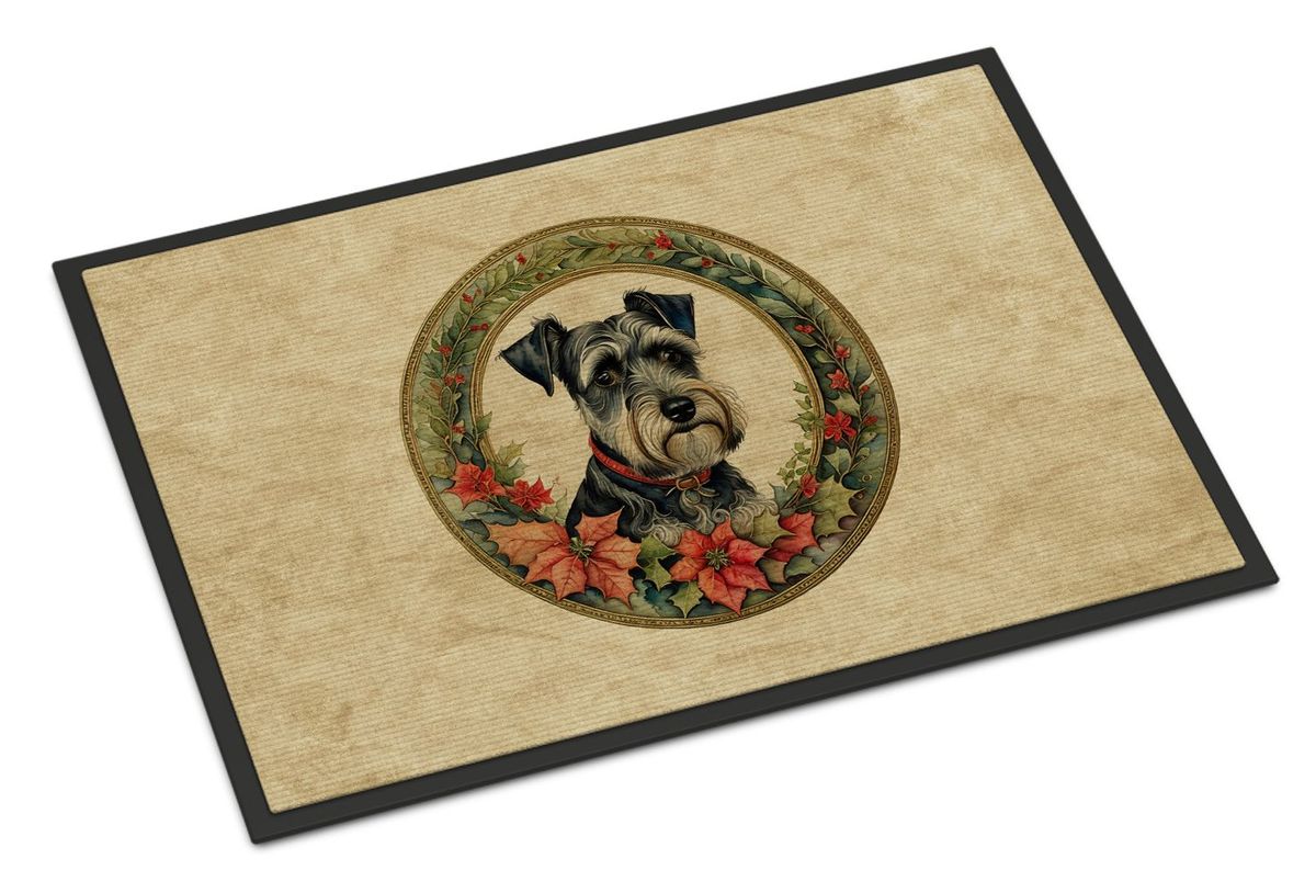 Schnauzer Christmas Flowers Doormat Front Door Mat Indoor Outdoor Rugs For Entryway, Non Slip Washable Low Pile, 24H X 36W_maomaolike.com
