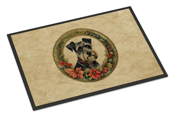 Schnauzer Christmas Flowers Doormat Front Door Mat Indoor Outdoor Rugs For Entryway, Non Slip Washable Low Pile, 24H X 36W_maomaolike.com