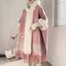 loose plaid plus velvet thick fur collar knitted shawl cape women's woolen shawl coat_maomaolike.com