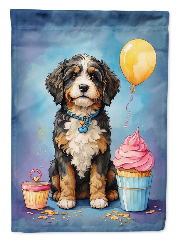 Bernedoodle Happy Birthday House Flag Large Porch Sleeve Pole Decorative Outside Yard Banner Artwork Wall Hanging, Polyester, House Size, Multicolor_maomaolike.com