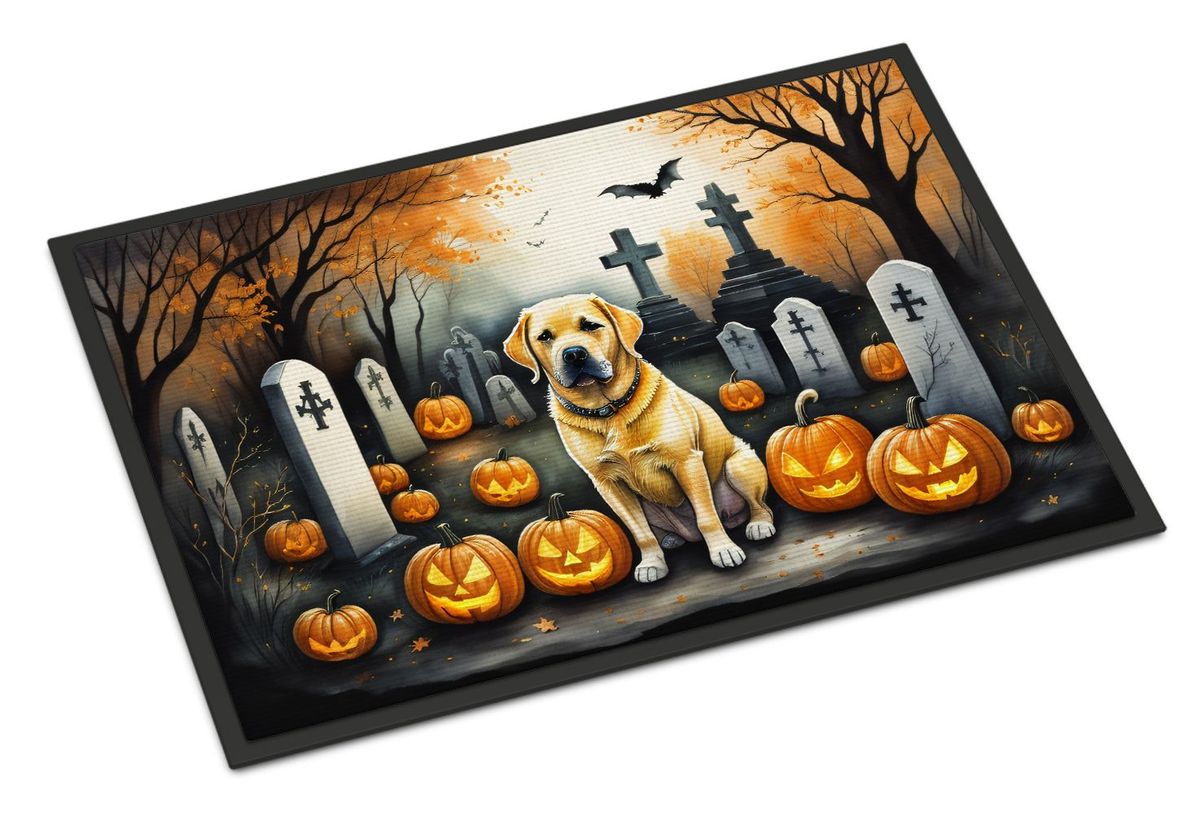 Yellow Labrador Retriever Spooky Halloween Doormat Front Door Mat Indoor Outdoor Rugs For Entryway, Non Slip Washable Low Pile, 24H X 36W_maomaolike.com