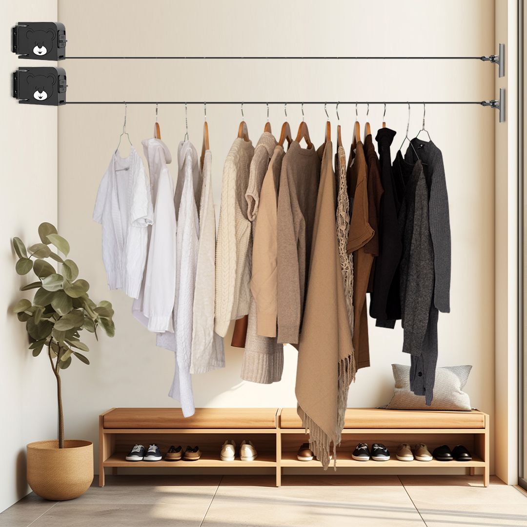 SOGA 2X 160mm Wall-Mounted Clothes Line Dry Rack Foldable Hanger Black_maomaolike.com
