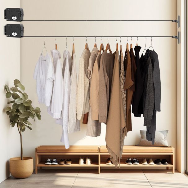 SOGA 2X 160mm Wall-Mounted Clothes Line Dry Rack Foldable Hanger Black_maomaolike.com