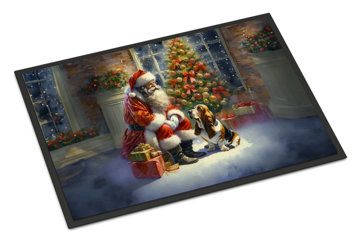 Basset Hound And Santa Claus Doormat Front Door Mat Indoor Outdoor Rugs For Entryway, Non Slip Washable Low Pile, 24H X 36W_maomaolike.com