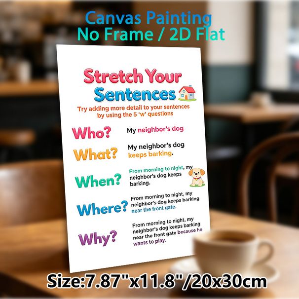 Stretch Your Sentences Educational Painting Poster, Colorful 5W Question Instructional Poster, Assists With Sentence Detail Expansion, Suitable For_maomaolike.com