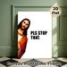 Jesus Meme Painting Poster, Humorous Vintage Religious Figure With "PLS STOP THAT" Slogan Poster, Lighthearted Witty Decor Ideal For Home, Living_maomaolike.com