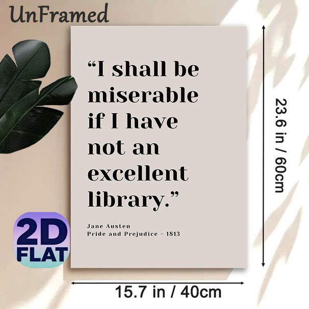 Jane Austen Library Quote Painting Poster, Minimalist Typography Poster, Classic Literary Quote Decor, Ideal For Home Study, Reading Room And Book_maomaolike.com
