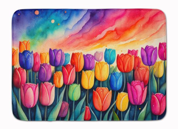 Tulips In Color Memory Foam Kitchen Mat Machine Washable Anti-Fatigue Mat Cushion Comfort Bath Mat Or Kitchen Rug_maomaolike.com