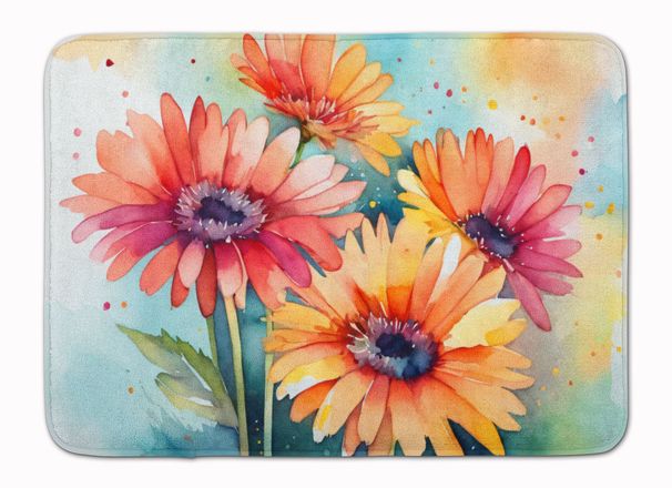 Gerbera Daisies In Watercolor Memory Foam Kitchen Mat Machine Washable Anti-Fatigue Mat Cushion Comfort Bath Mat Or Kitchen Rug_maomaolike.com
